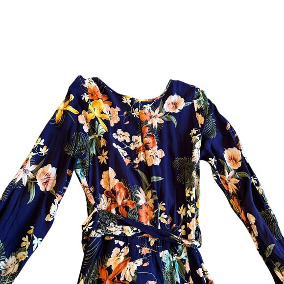 Meghan LA Lilypad Iris Navy Bell Sleeve Open Slit Maxi Dress Size Small Women's - Picture 12 of 16